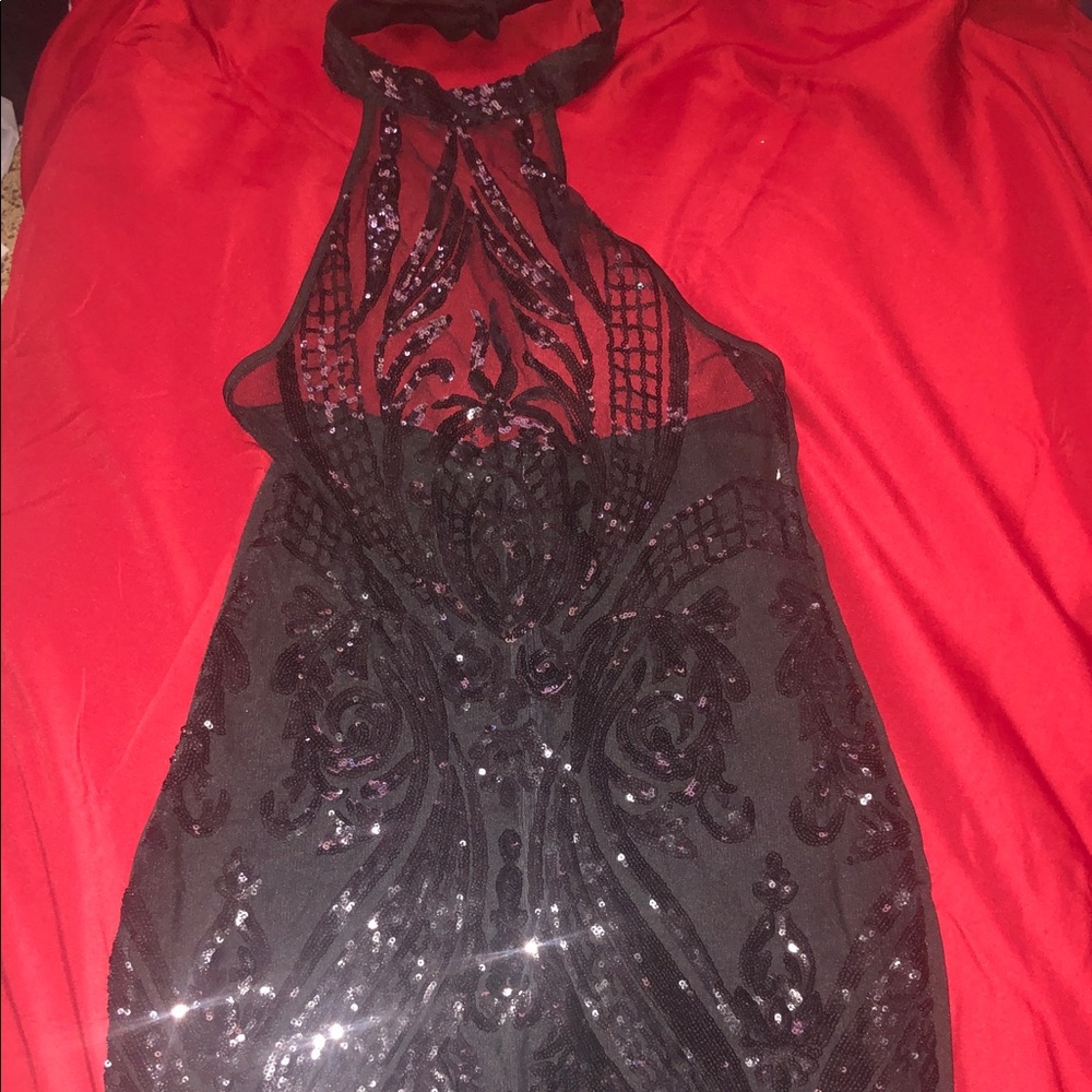 Women Mesh Halter Night Club Dress  Sequined